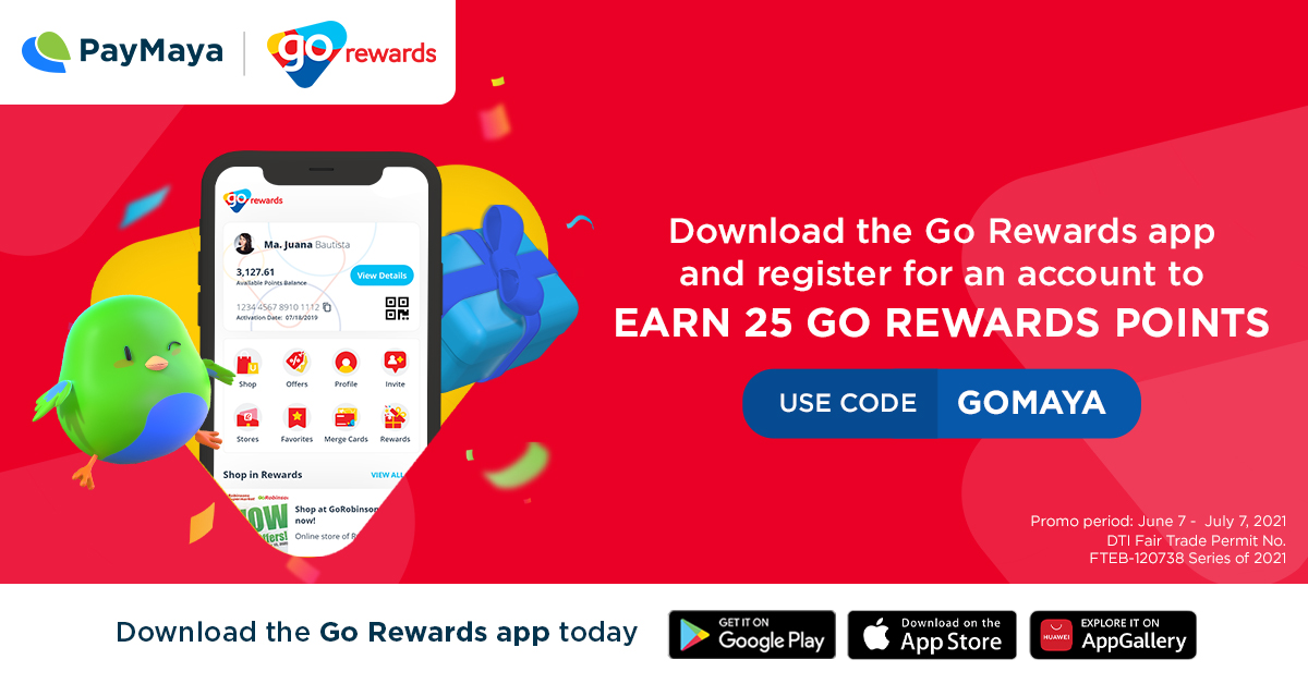 Download the Go Rewards app and register to earn 25 Go Rewards points
